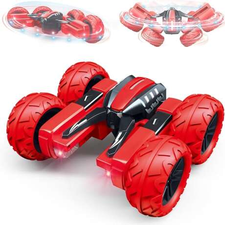 Threeking RC Rotating Stunt Cars with Lights Double-Sided Driving 360-degree